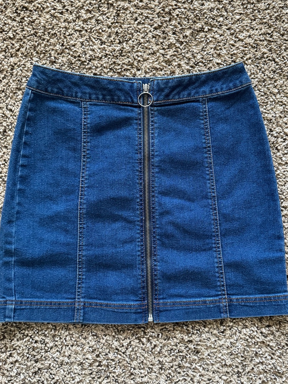 Tinseltown Dark Blue Denim Front-Zip Mini Skirt